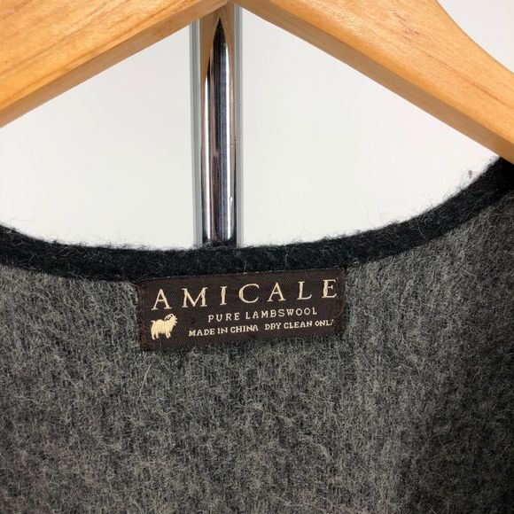 Amicale Grey 100% Lambswool Poncho Cardigan with Fringe Gray - Picture 9 of 10